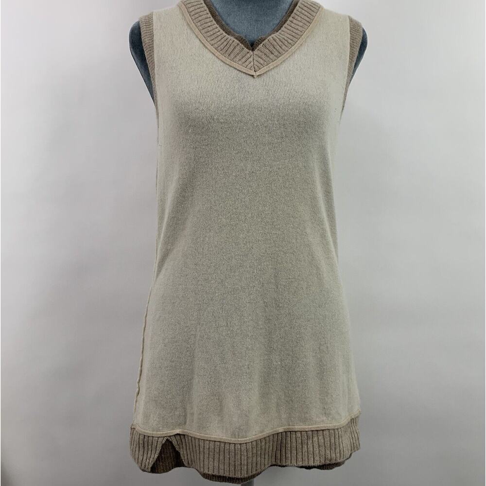 Shorn Cashmere Womens Medium Sleeveless Knit V-Neck Beige Brown Top
